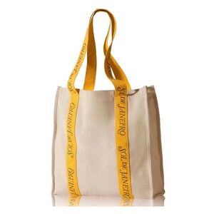 Sol de Janeiro Beige Tote with Yellow Straps